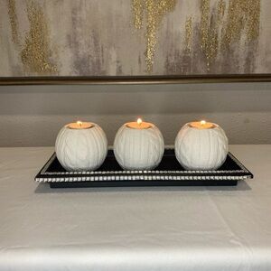 White Textured Candle Holders with stand